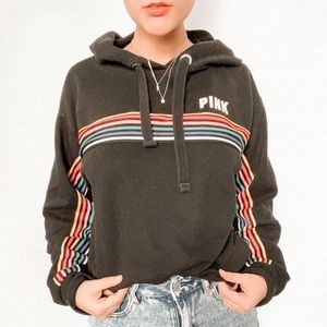 VS PINK Black Rainbow Strip Hoodie Sweatshirt
